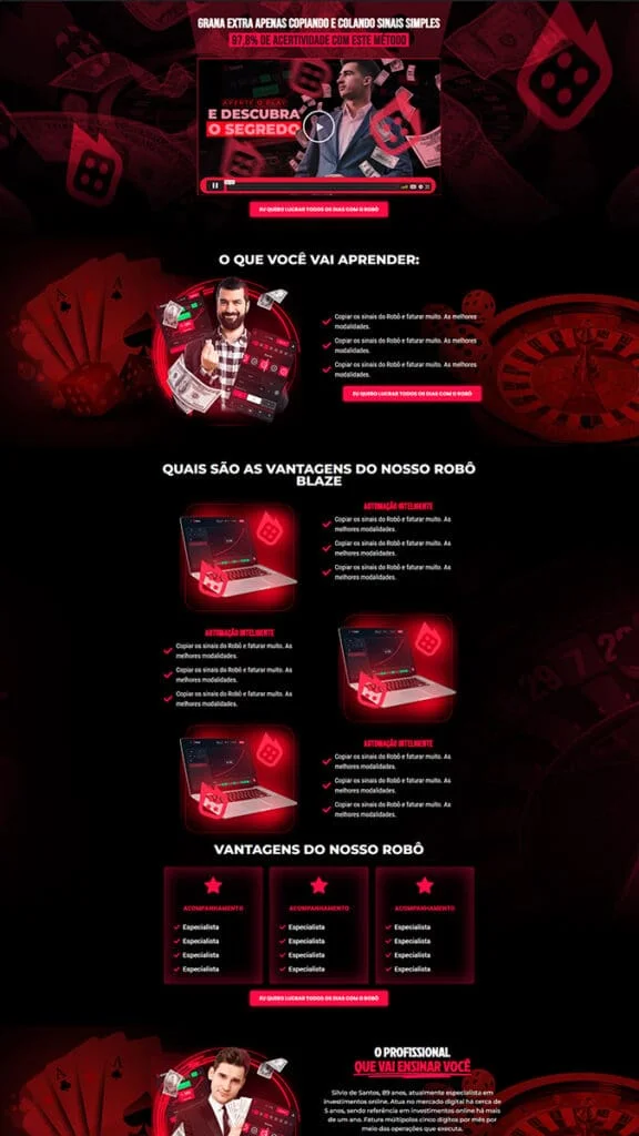 Landing page de cassino online criada pela MG Digital USA para brasileiros nos Estados Unidos