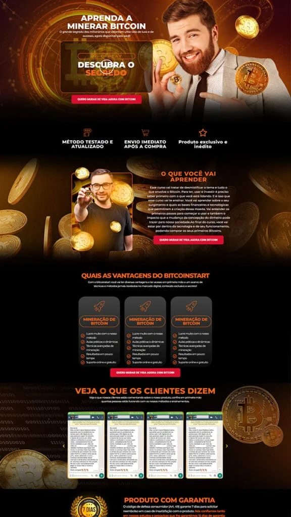 Landing page de criptomoedas e bitcoin criada pela MG Digital USA para brasileiros nos Estados Unidos