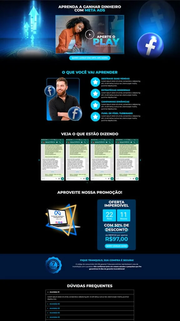 Landing page de curso online criada pela MG Digital USA para brasileiros nos Estados Unidos
