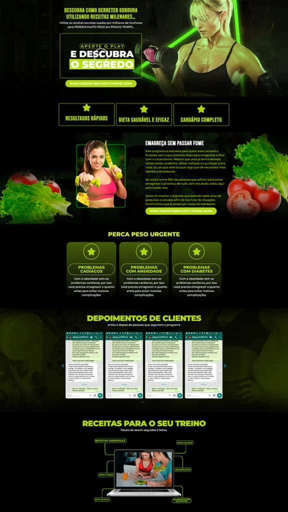 Landing page de emagrecimento criada pela MG Digital USA para brasileiros nos Estados Unidos