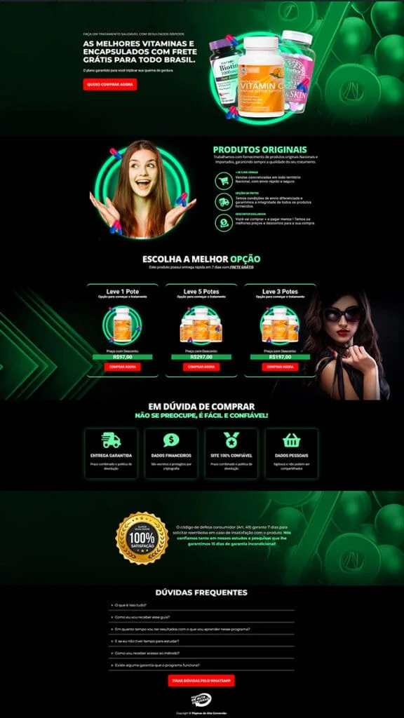 Landing page de suplemento encapsulado criada pela MG Digital USA para brasileiros nos Estados Unidos