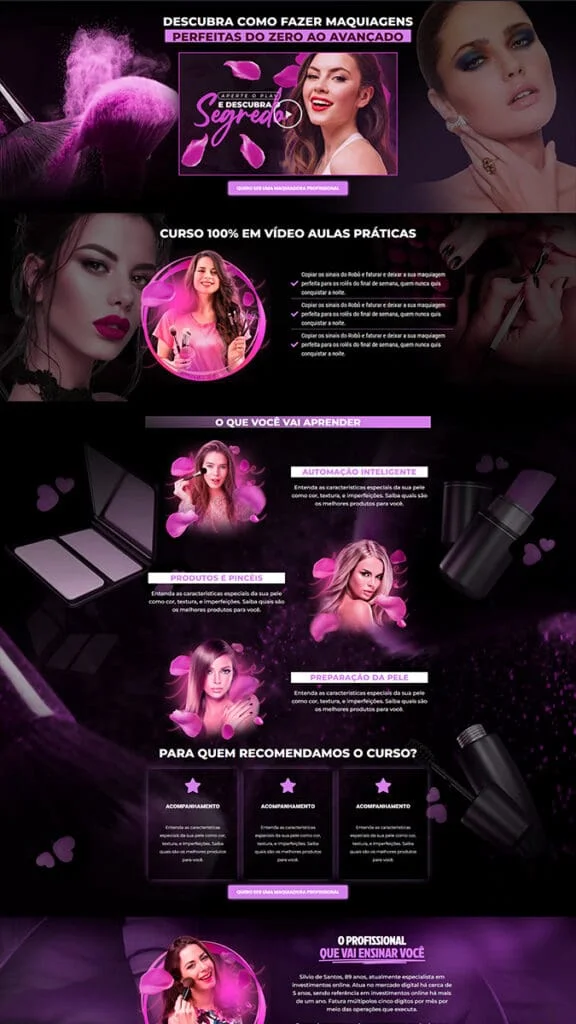 Landing page de maquiagem e beleza criada pela MG Digital USA para brasileiros nos Estados Unidos
