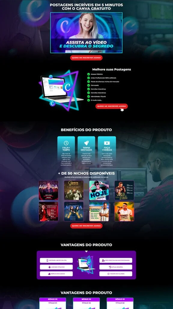 Landing page de packs digitais criada pela MG Digital USA para brasileiros nos Estados Unidos