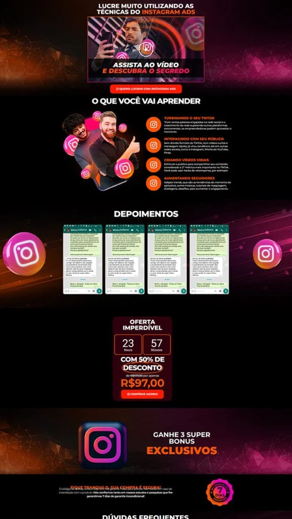 Landing page de gestão de redes sociais criada pela MG Digital USA para brasileiros nos Estados Unidos